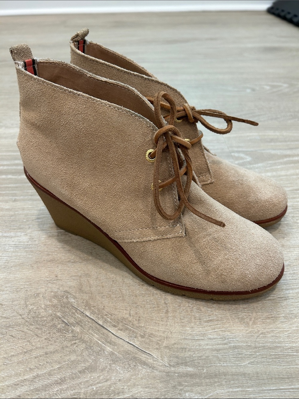 Sperry Harlow Tan Suede Lace-Up Wedge Ankle Boots